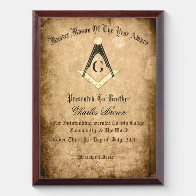 Master Mason of the year Award Plaque (Vertical)