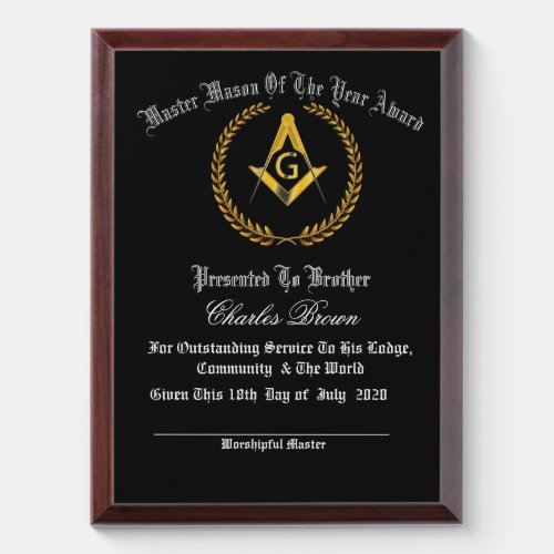 Master Mason of the year Award Plaque