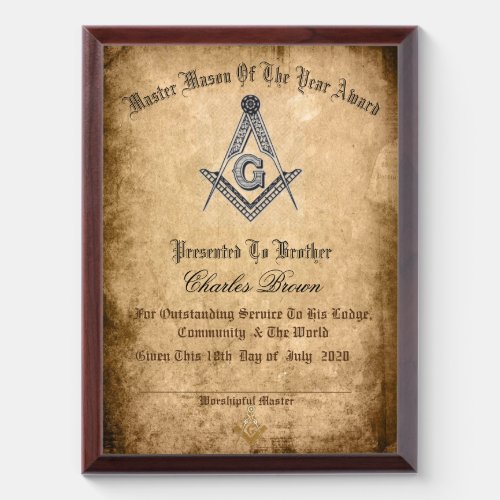 Master Mason of the year Award Plaque