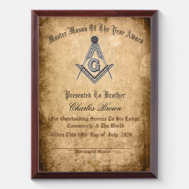 Master Mason of the year Award Plaque (Vertical)