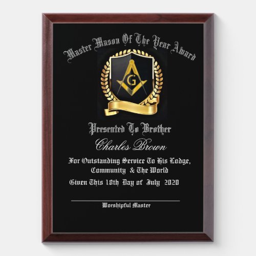 Master Mason of the year Award Plaque