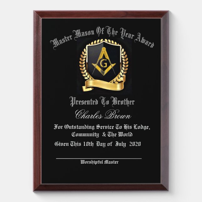 Master Mason of the year Award Plaque (Vertical)