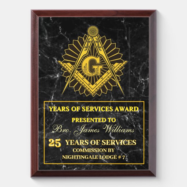 Master Mason Year Of Services Award Plaque (Vertical)