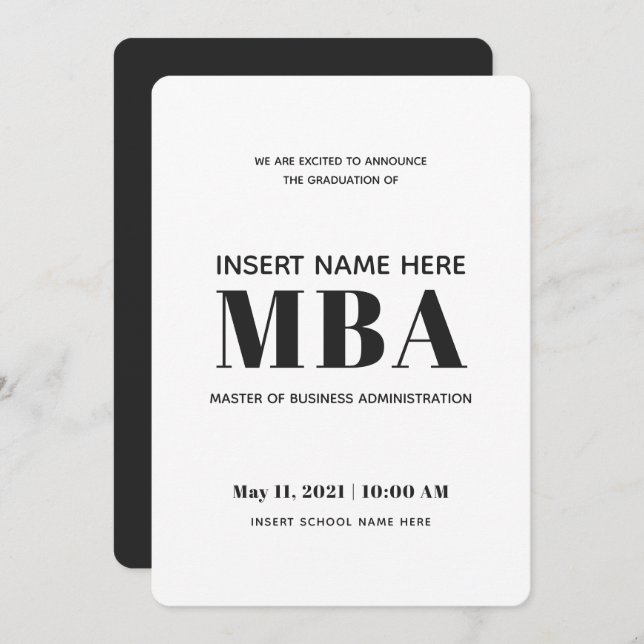 Master of Business Administration MBA Graduation  Announcement (Front/Back)