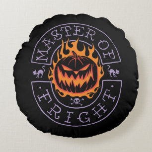 Master of Fright - Flaming Pumpkin Head Round Pillow