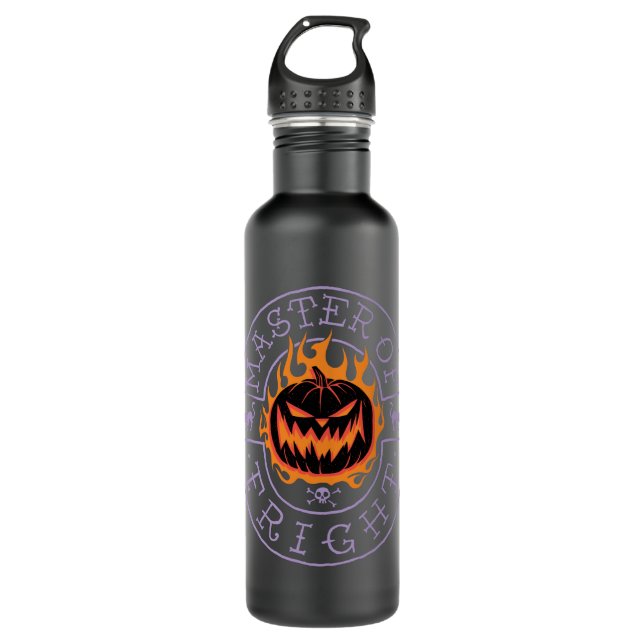 Master of Fright - Flaming Pumpkin Head Stainless Steel Water Bottle (Front)