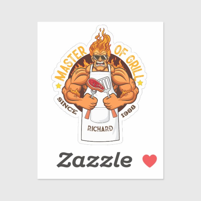 Master of Grill Fathers Day Gift BBQ Chef Dad Sticker (Sheet)