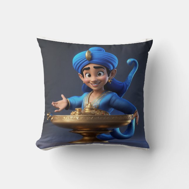 Master of Magic– 3D Cartoon Genie Design Throw Pillow (Front)