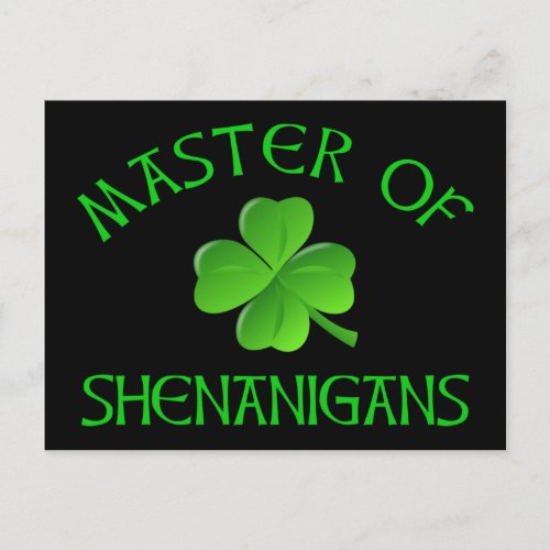 Master of Shenanigans Funny St Patricks Day Postcard