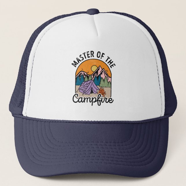 Master Of The Campfire Funny Camping Vintage Trucker Hat (Front)