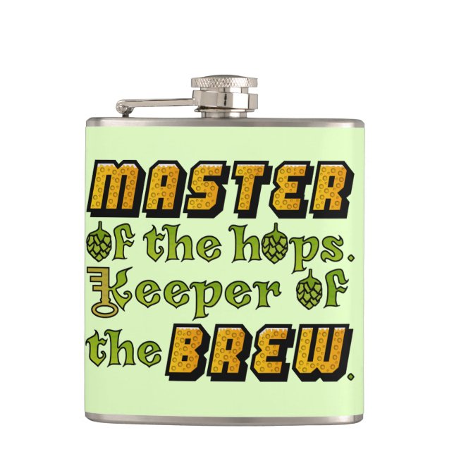Master of the Hops Homebrew Beer Brewer Pattern Hip Flask (Front)