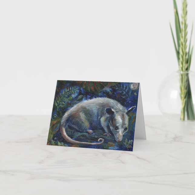 "Master of the Night", an opossum greeting card (Front)