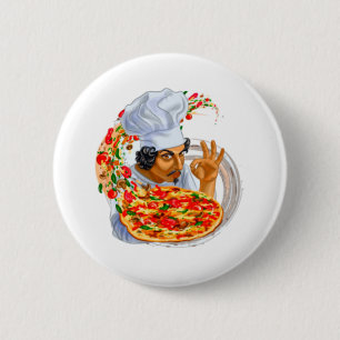 Master Pizza Chef Holding Delicious Pizza Button