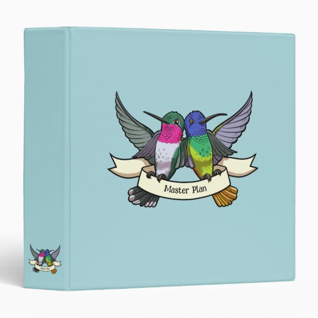 Master Plan Cute Hummingbirds Holding Ribbon 3 Ring Binder (Front/Spine)