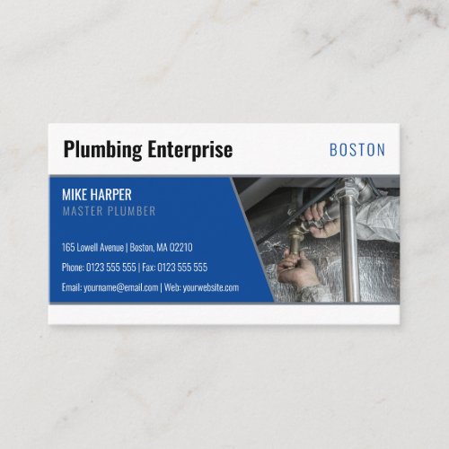 Master plumber  Handy Man Silver Deep Blue Business Card