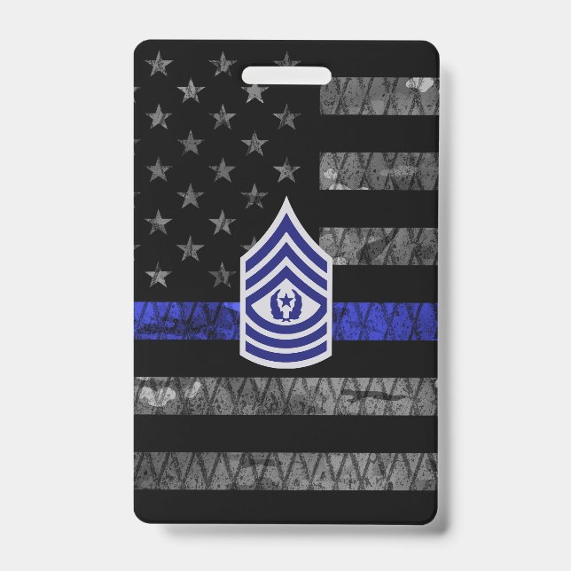 Master Sergeant Thin Blue Line Distressed Flag Badge (Front)
