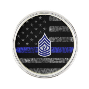 Master Sergeant Thin Blue Line Distressed Flag Lapel Pin