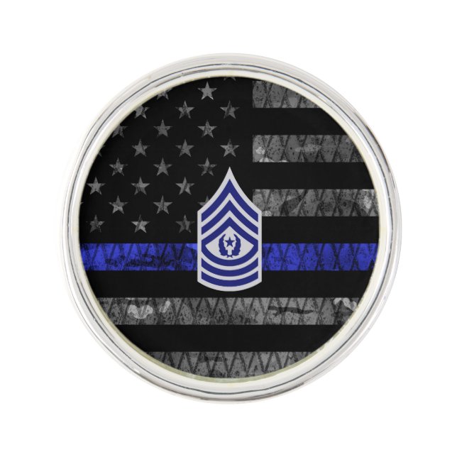 Master Sergeant Thin Blue Line Distressed Flag Lapel Pin (Front)