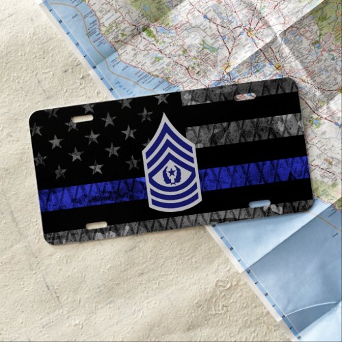 Master Sergeant Thin Blue Line Distressed Flag License Plate