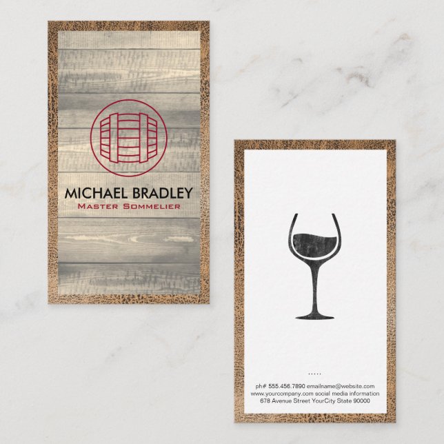 Master Sommelier Wine Barrel Wooden Boards Business Card (Front/Back)