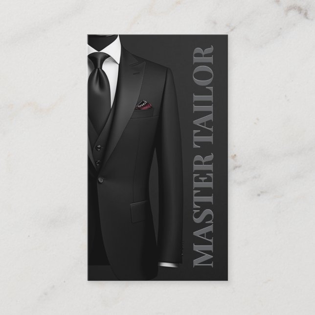 Master Tailor Classic Black Tuxedo Boutique Business Card (Front)
