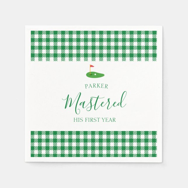 Mastered First Year One Hole In One Green Birthday Napkins (Front)