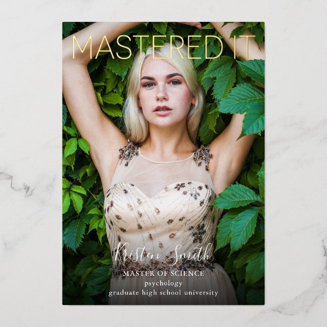 Mastered It Graduate Gold Photo  Foil Invitation (Front)