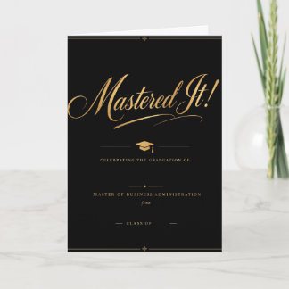 Mastered It! MBA Graduation Card | Black Gold Eleg