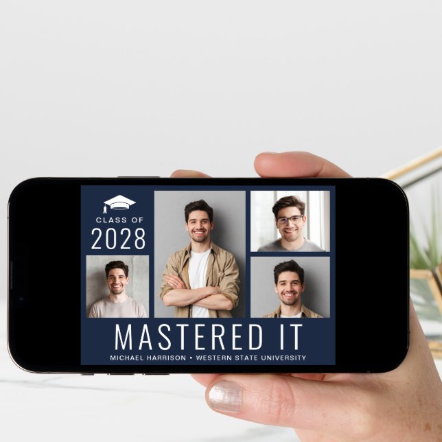 Mastered It Photo Masters Degree Blue Graduation Announcement (Front Digital)