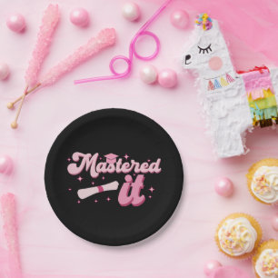 Mastered It Pink Script Masters Graduation Quote Paper Plates
