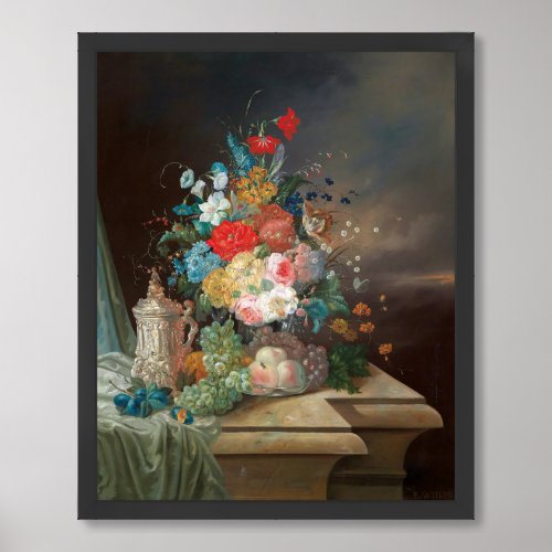 Masterful Composition Flowers  Fruit Still Life Framed Art