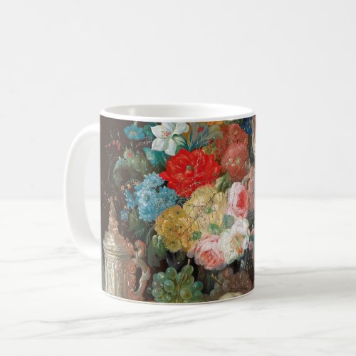 Masterful Still Life Flowers  Fruit  Coffee Mug