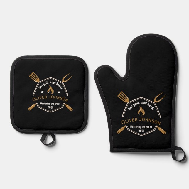 Mastering The Art Of BBQ Dad Father's Day Oven Mitt & Pot Holder Set (Front)