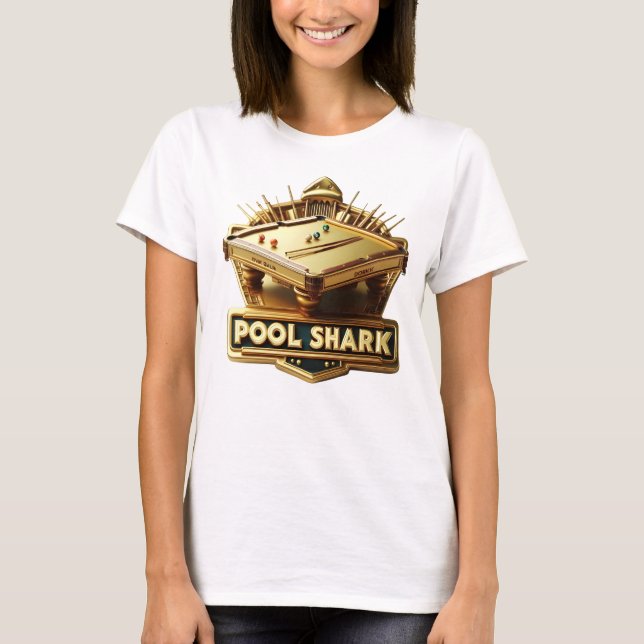 Mastering the Game: Pool Shark Logo on Pool Table T-Shirt (Front)