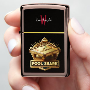 Mastering the Game: Pool Shark Logo on Pool Table Zippo Lighter