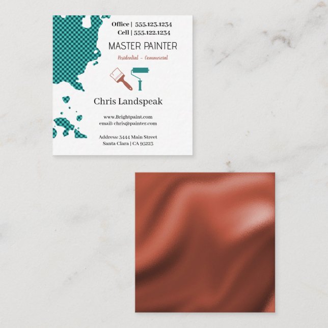 Masterpainter & Copper Blue Checkerboard pattern Square Business Card (Front/Back)