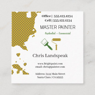 Masterpainter & Gray Yellow Checkerboard pattern Square Business Card