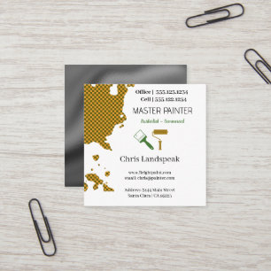 Masterpainter & Green Checkerboard pattern Square Business Card