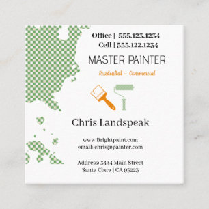 Masterpainter & Green Orange Checkerboard pattern Square Business Card