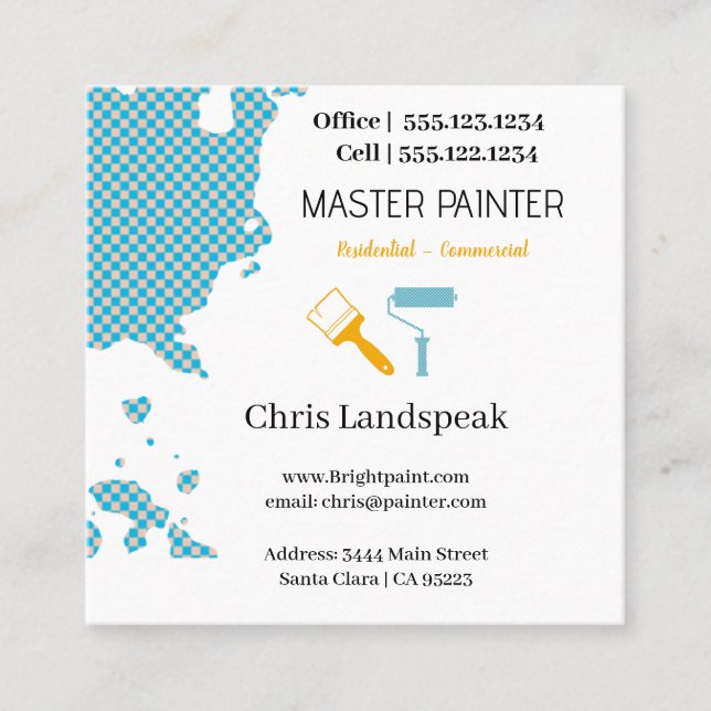 Masterpainter & Light Blue Checkerboard pattern Square Business Card (Front)