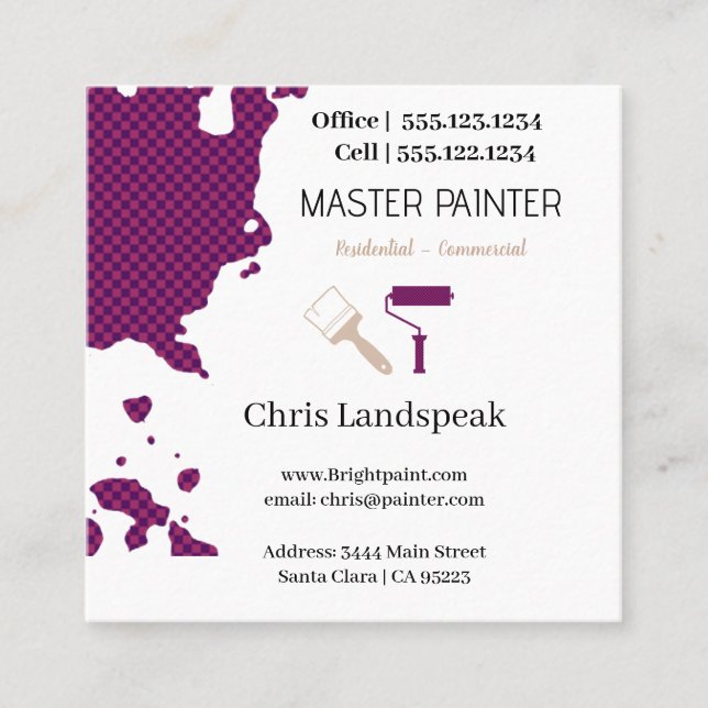Masterpainter & Magenta Checkerboard pattern Square Business Card (Front)