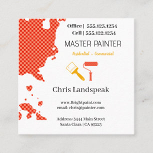 Masterpainter & Orange Checkerboard pattern Square Business Card