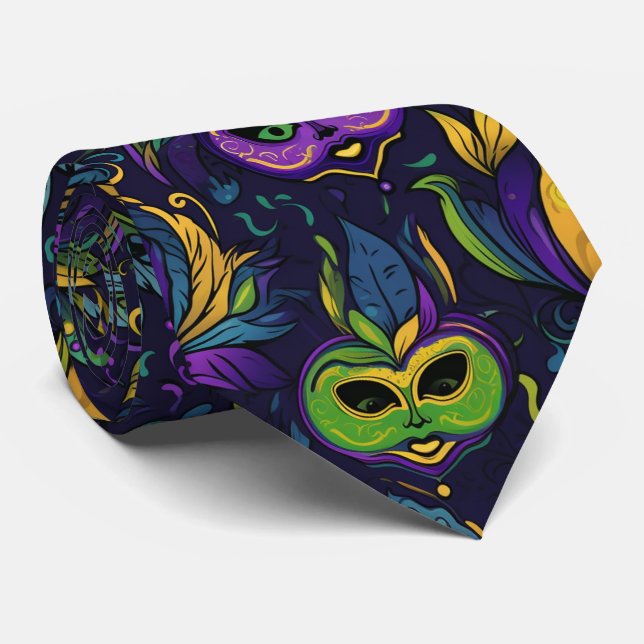 Masterpiece Mardi Gras Masks pattern Neck Tie (Rolled)