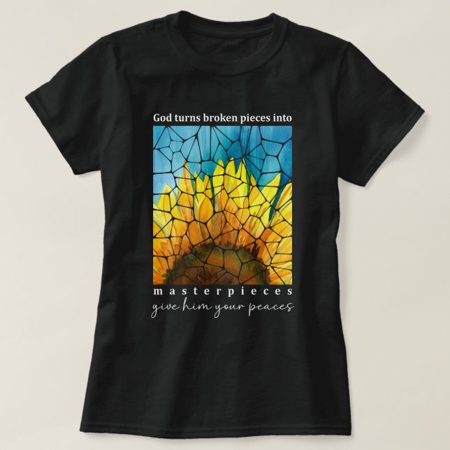 Masterpieces Christian Bible Verse Sunflower T-Shirt (Design Front)