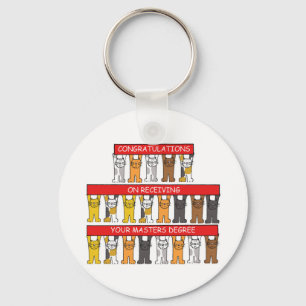 Masters Degree Congratulations Cartoon Cats Keychain