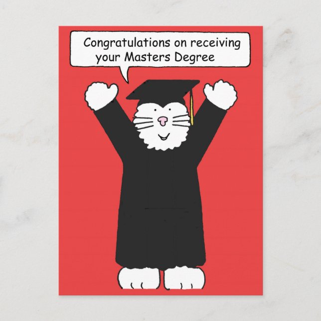 Masters Degree Congratulations Cat Lover Postcard (Front)