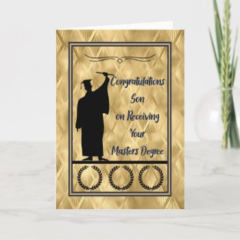 Masters Degree Graduation For Son In Gold Colors Thank You Card by RosieCards at Zazzle