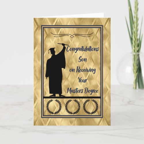 Masters Degree Graduation for Son in Gold Colors Thank You Card