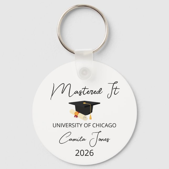 Masters Degree Graduation Gift for Her, Masters De Keychain (Front)