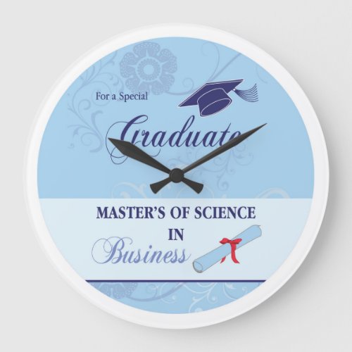 Masters of Science in Business Blue with Swirl Large Clock